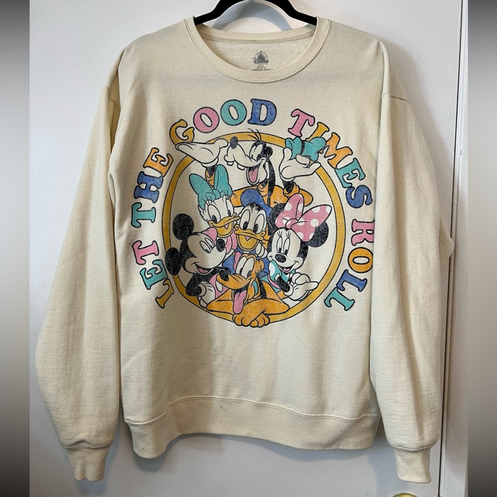 Disney’s Disneyland Cream Mickey and Friends Graphic Women Crewneck Sweater